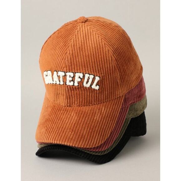 Y2K Unisex Corduroy Hat Gratitude Embroidered Brown Trucker Cap Adjustable OSFM - Picture 4 of 5